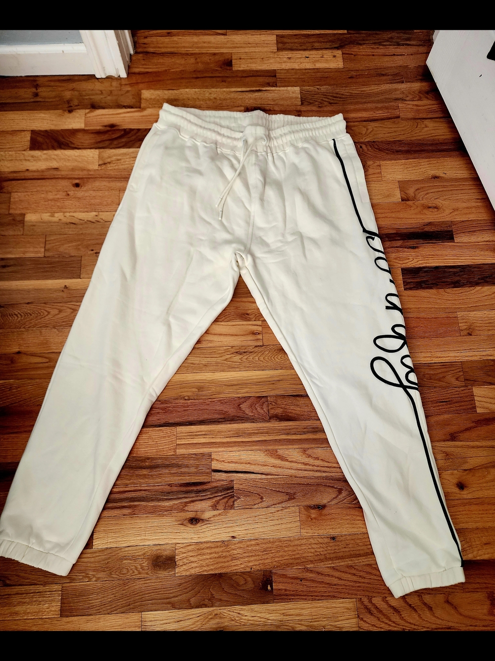 Men's Cream Jogger Sweatpants with Side Script